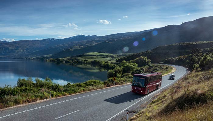 Mit dem Bus von Auckland nach Hamilton.